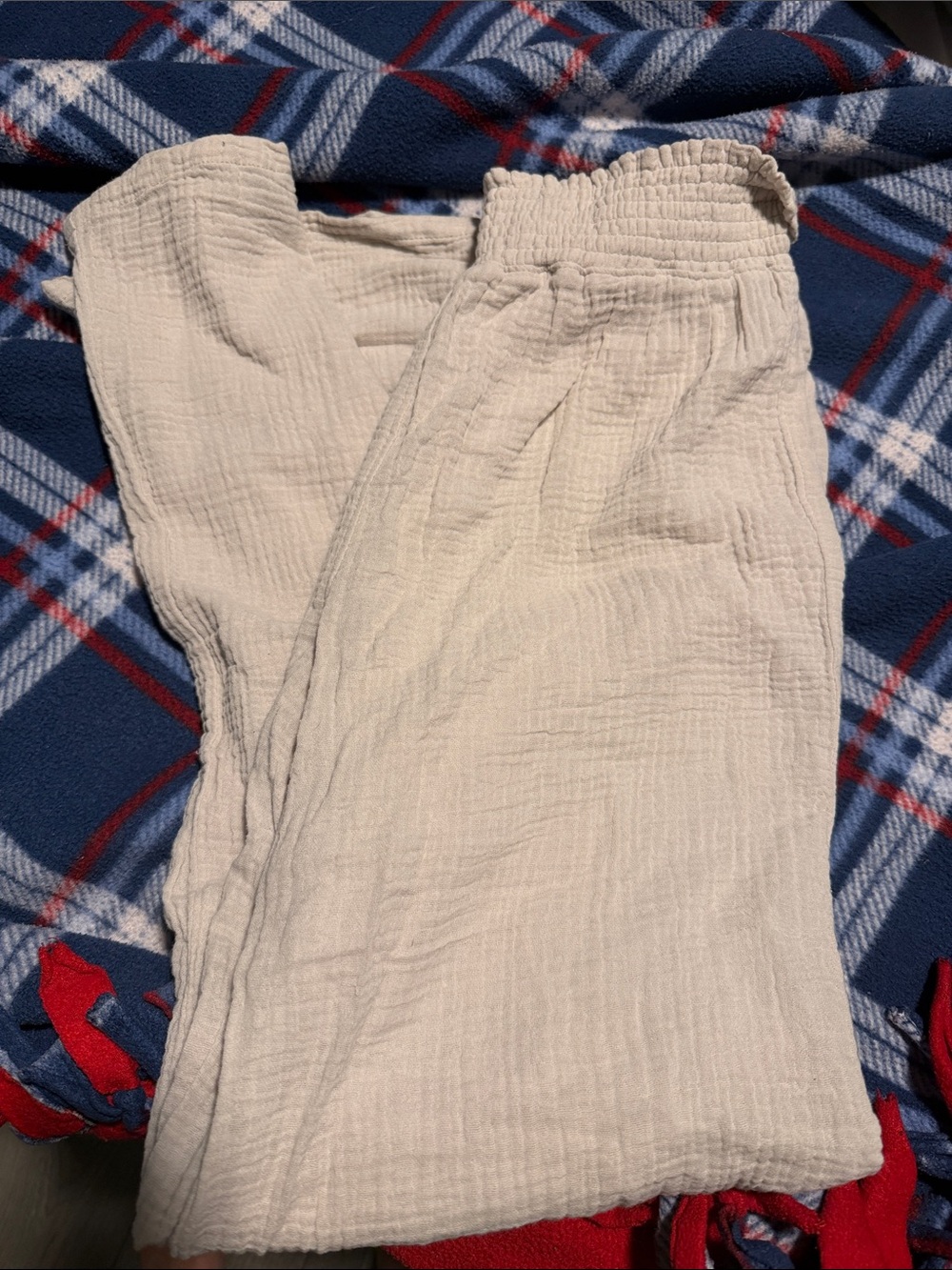 Light Beige Women’s Elastic Waist Cotton-Linen Blend Pants